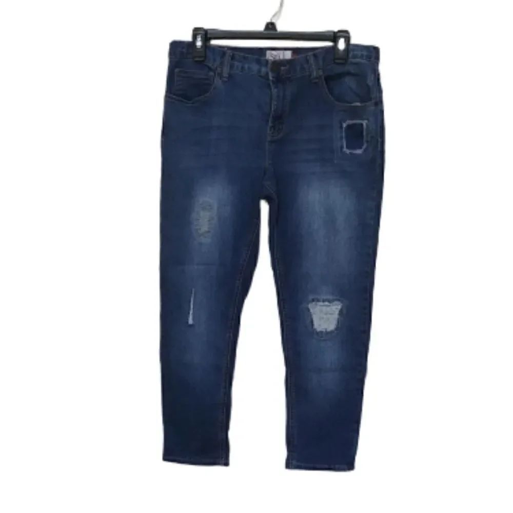 SO mid rise crop patched blue jeans- 9